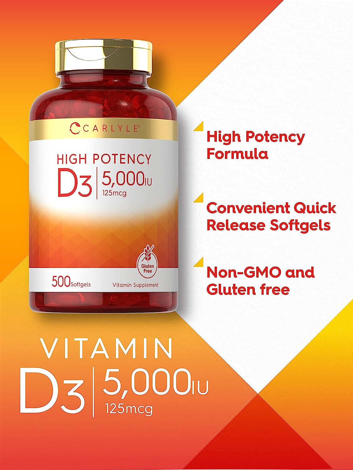 Carlyle Vitamin D3 5000 IU Softgels  500 Count