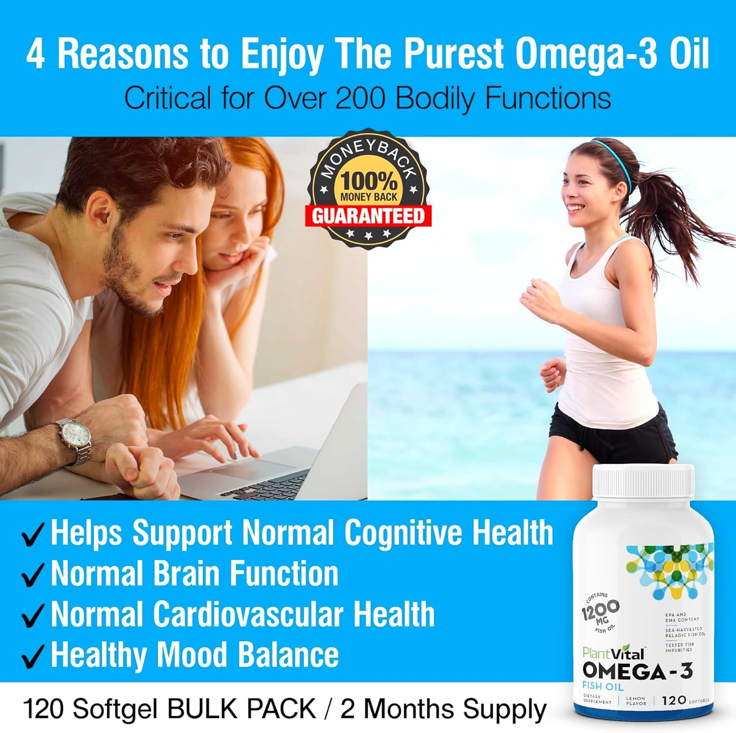 Plantvital Omega 3 - Pure Norwegian Omega 3 Fish Oil 120 Capsules