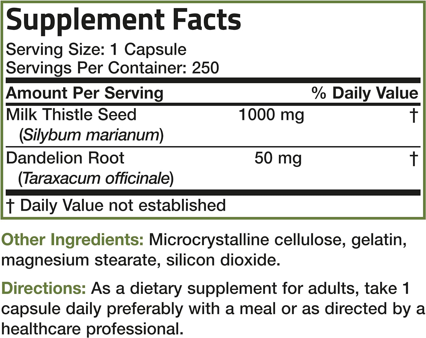 Bronson Milk Thistle Root Liver Health Support 250 Capsules