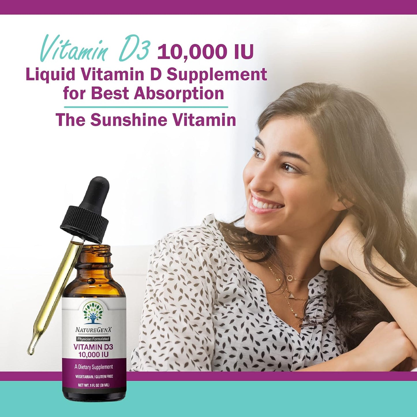 Liquid Vitamin D Drops: Vitamin D3 Supplement 10000 IU for Fast-1 fl oz