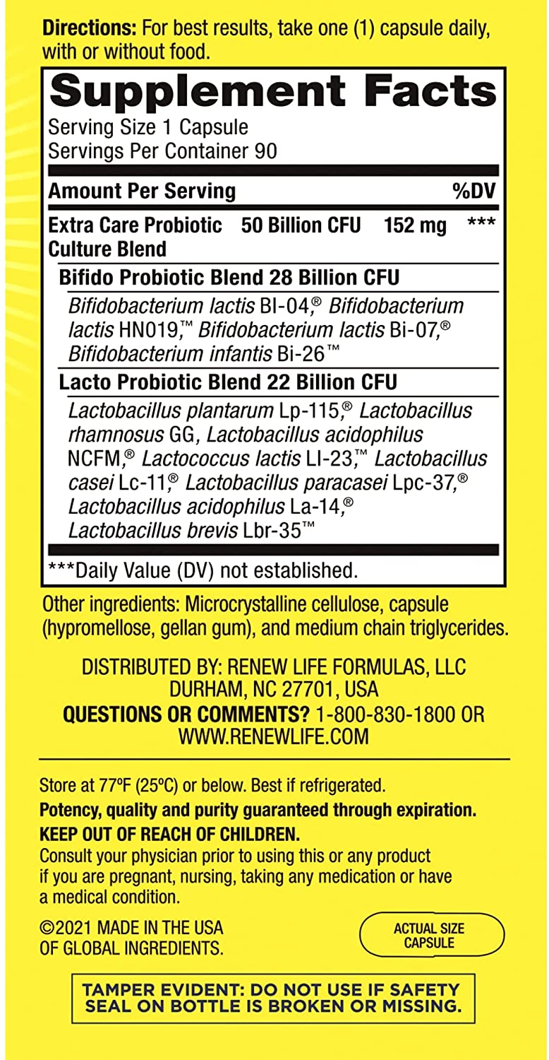 Renew Life Adult Probiotics, 50 Billion CFU Guaranteed, 90 Capsules