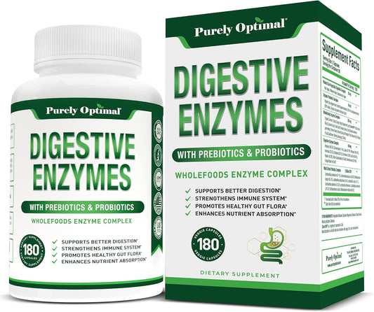 Purely Optimal Premium Digestive Enzymes Plus Prebiotics & Probiotics - 120 capsules