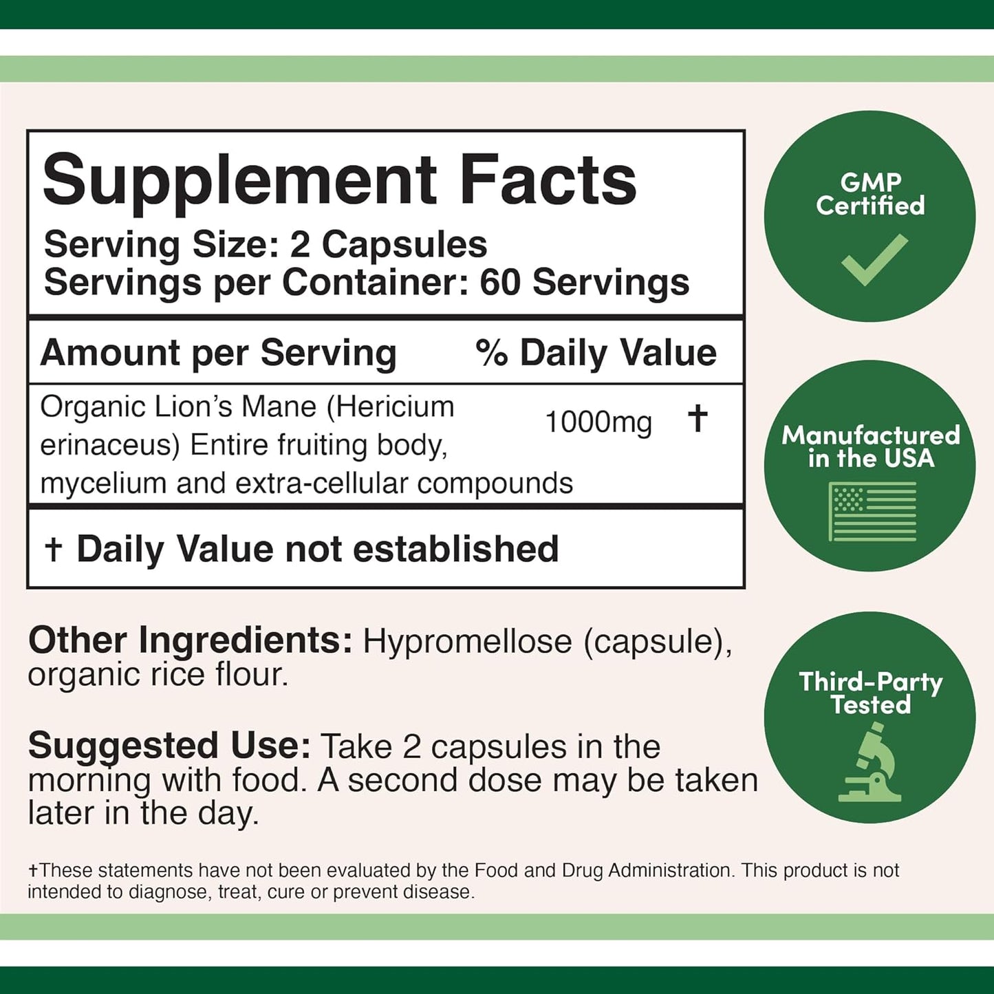 Lions Mane Supplement Mushroom 120 Capsules