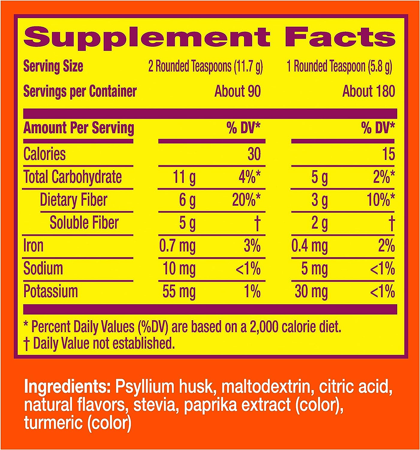 Metamucil Premium Blend, Daily Psyllium Fiber Powder Supplement, 4-in-1 Fiber for Digestive Health, Sugar-Free with Stevia, Plant Based Fiber, Orange Flavored, 180 Servings