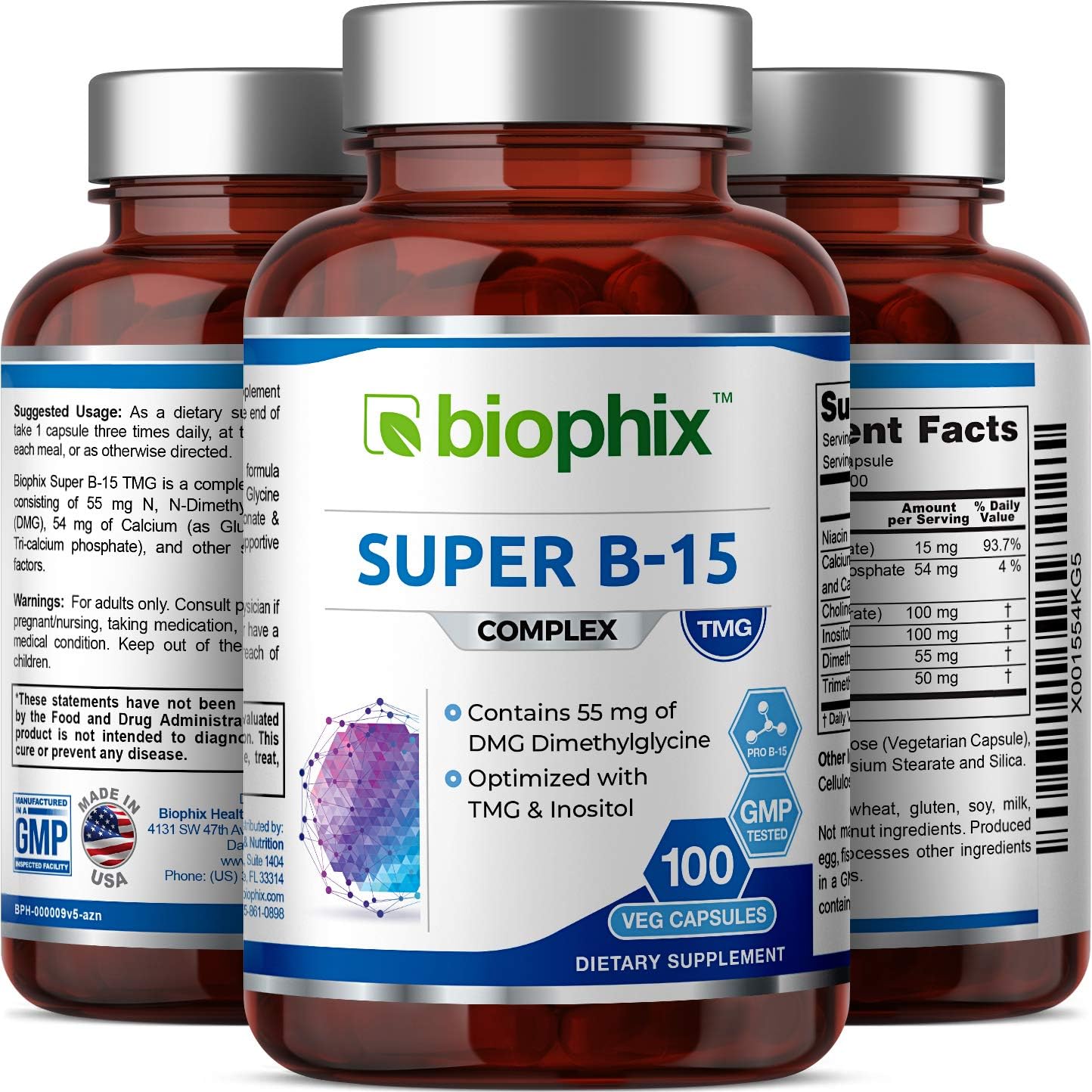 biophix Super B-15  Niacin Calcium Choline Inositol DMG TMG - 100 capsules