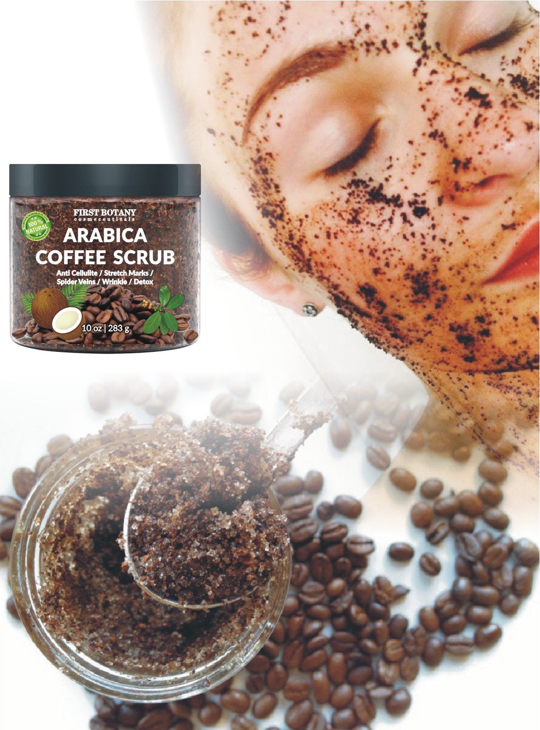 100% Natural Arabica Coffee Scrub with Organic , Coconut and Shea Butter