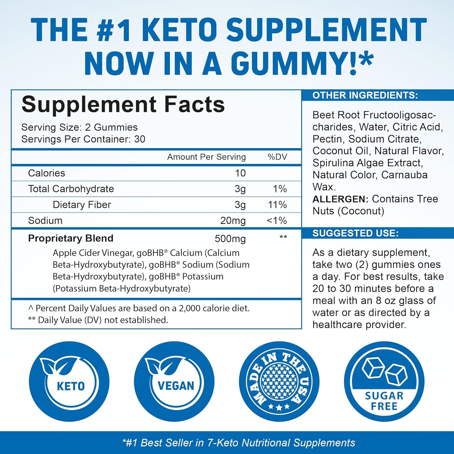 Herbtonics ACV Keto Gummies with The Mother & Keto BHB, 60 count