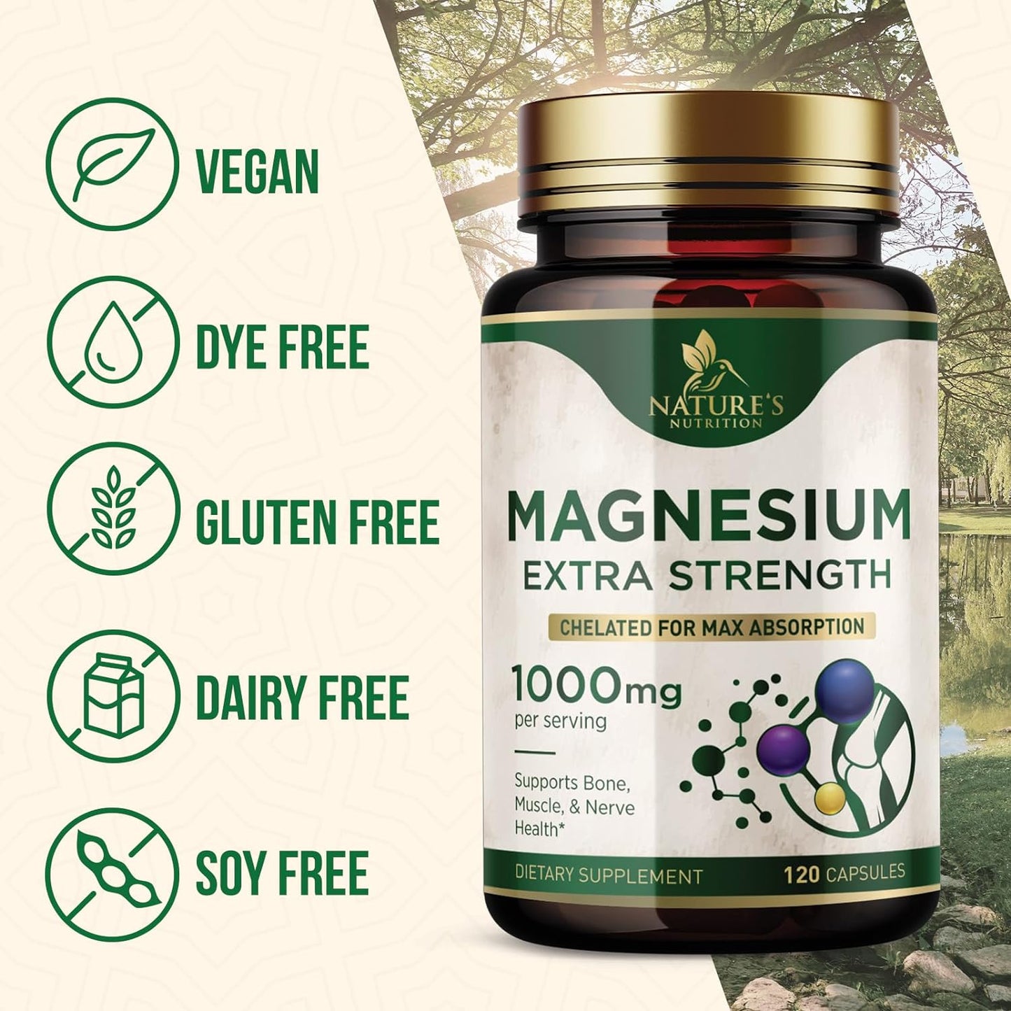 Magnesium Extra Strength 1000mg - Chelated for Max Absorption- 120 Capsules