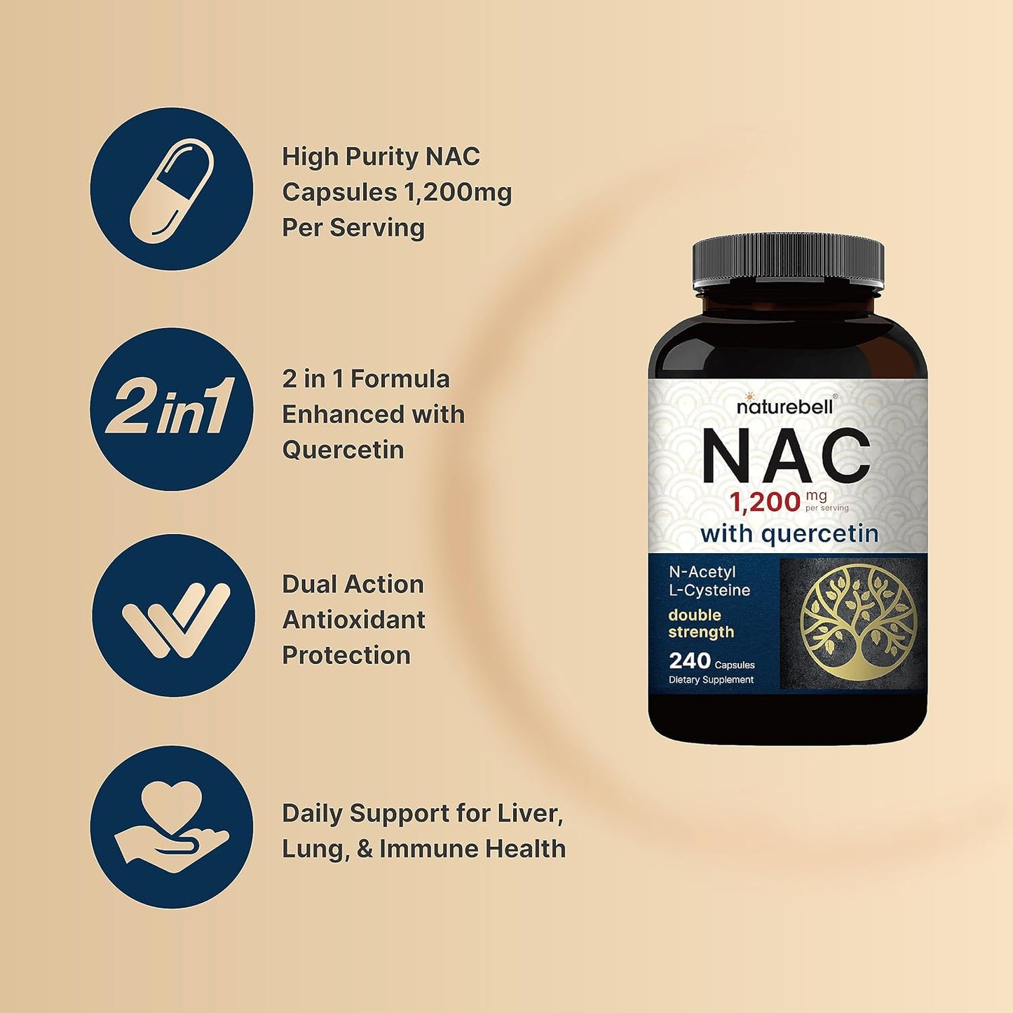 NAC Supplement   N-Acetyl Cysteine with Quercetin  240 Capsules