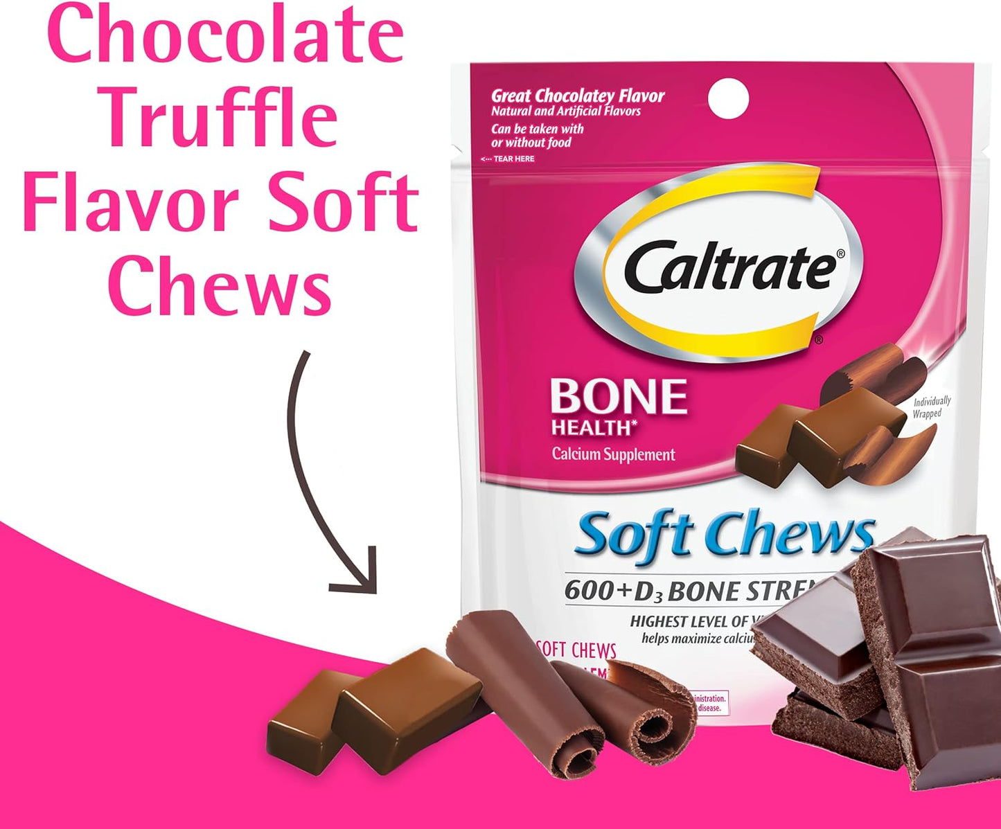 Caltrate Soft Chews 600 Plus D3 Calcium Vitamin D 60 Count