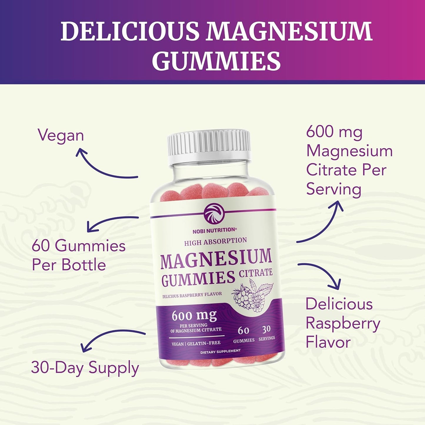 Magnesium Citrate Gummies High Absorption Magnesium 60 count