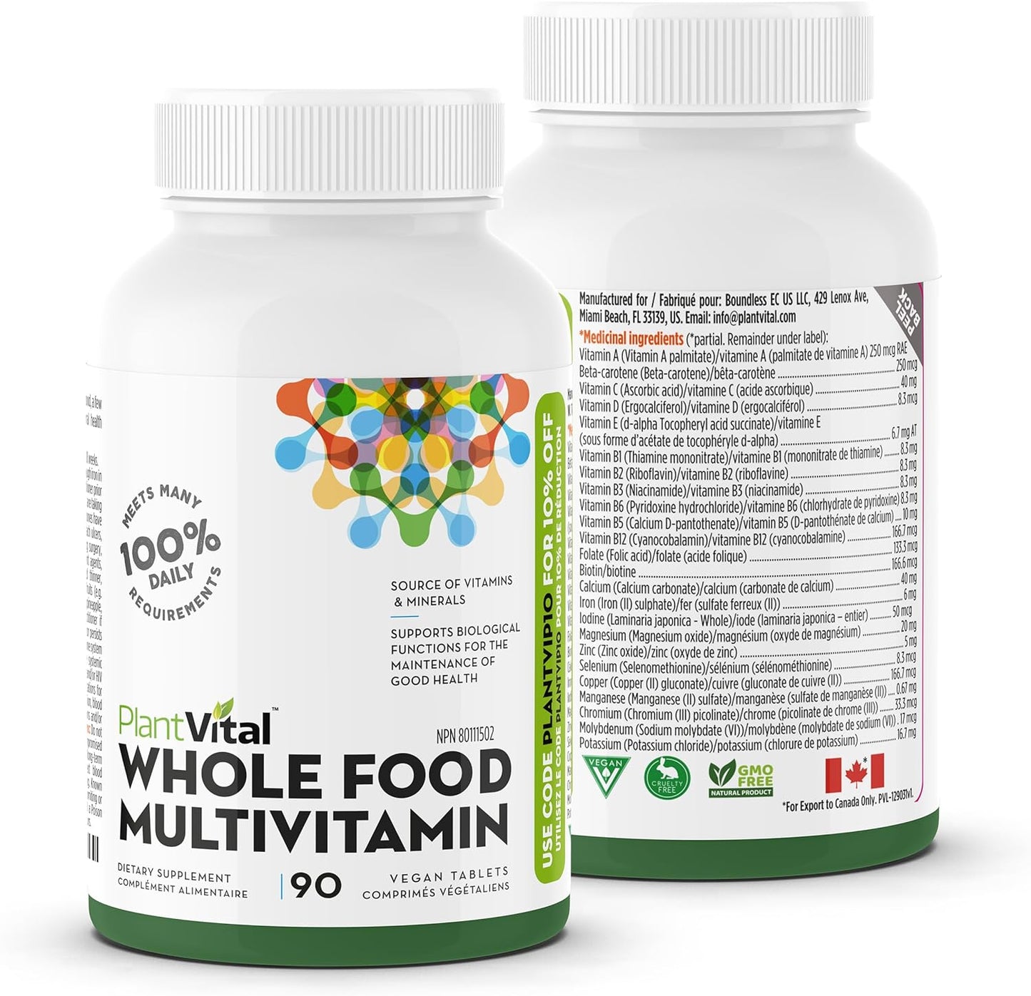 Plantvital Whole Food MULTIVITAMIN with 56 Superfoods 90 Vegan Tablets