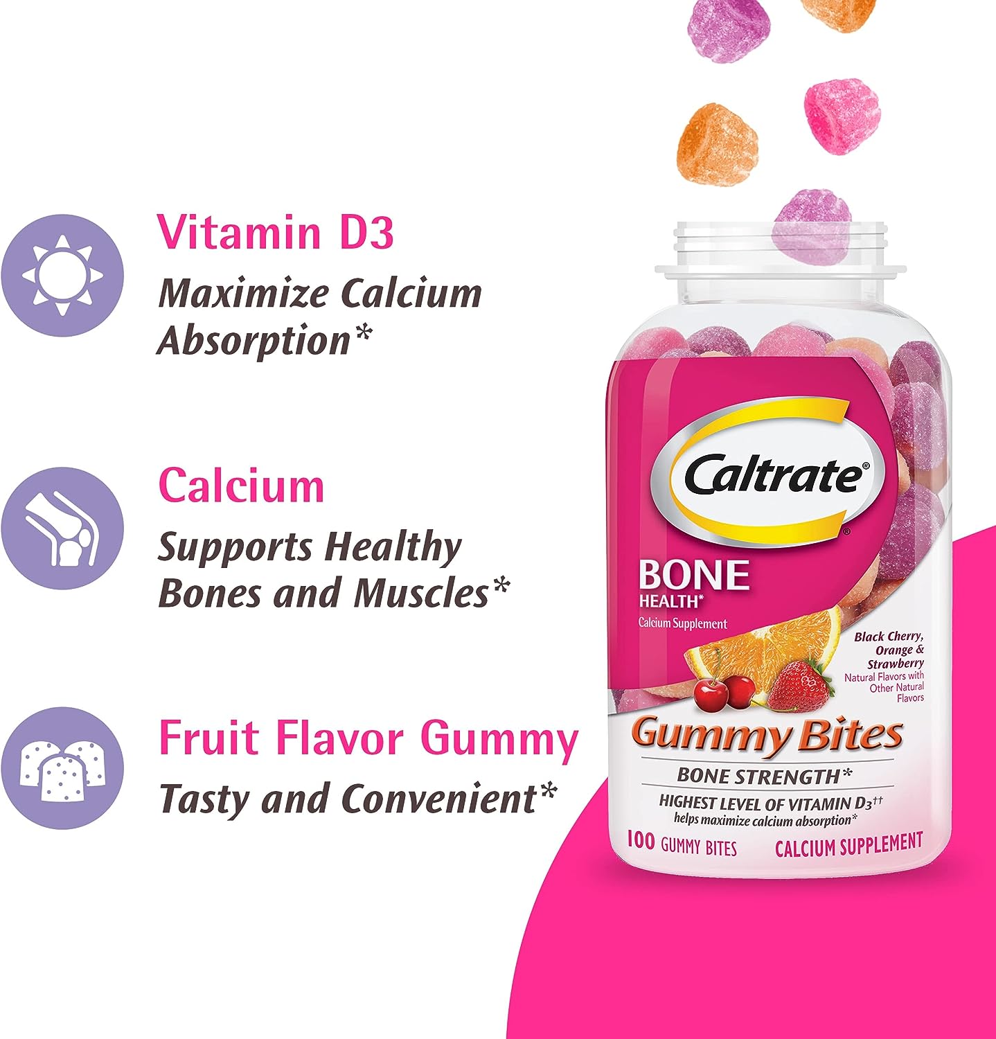 Caltrate Gummy Bites  Calcium and Vitamin D Supplement 100 Count