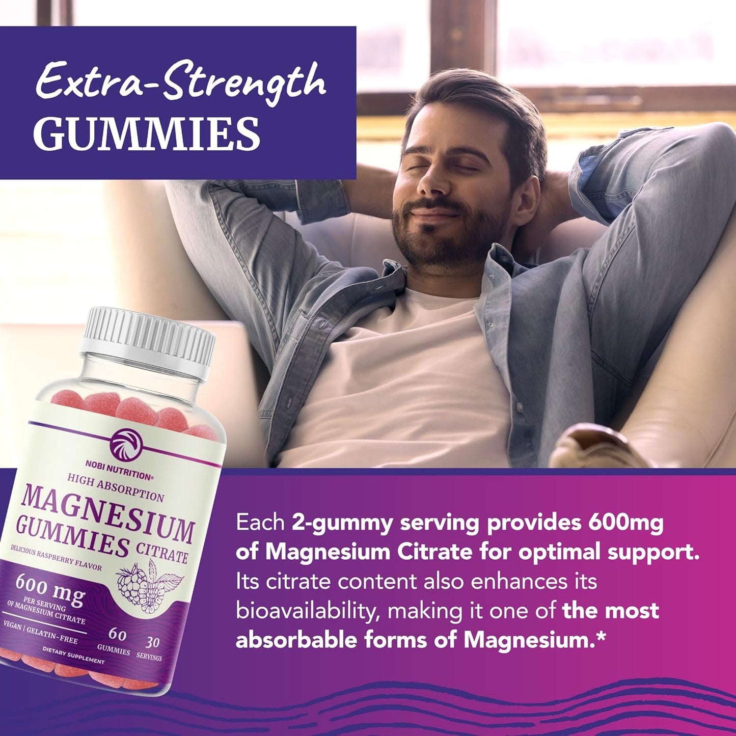 Magnesium Citrate Gummies High Absorption Magnesium 60 count