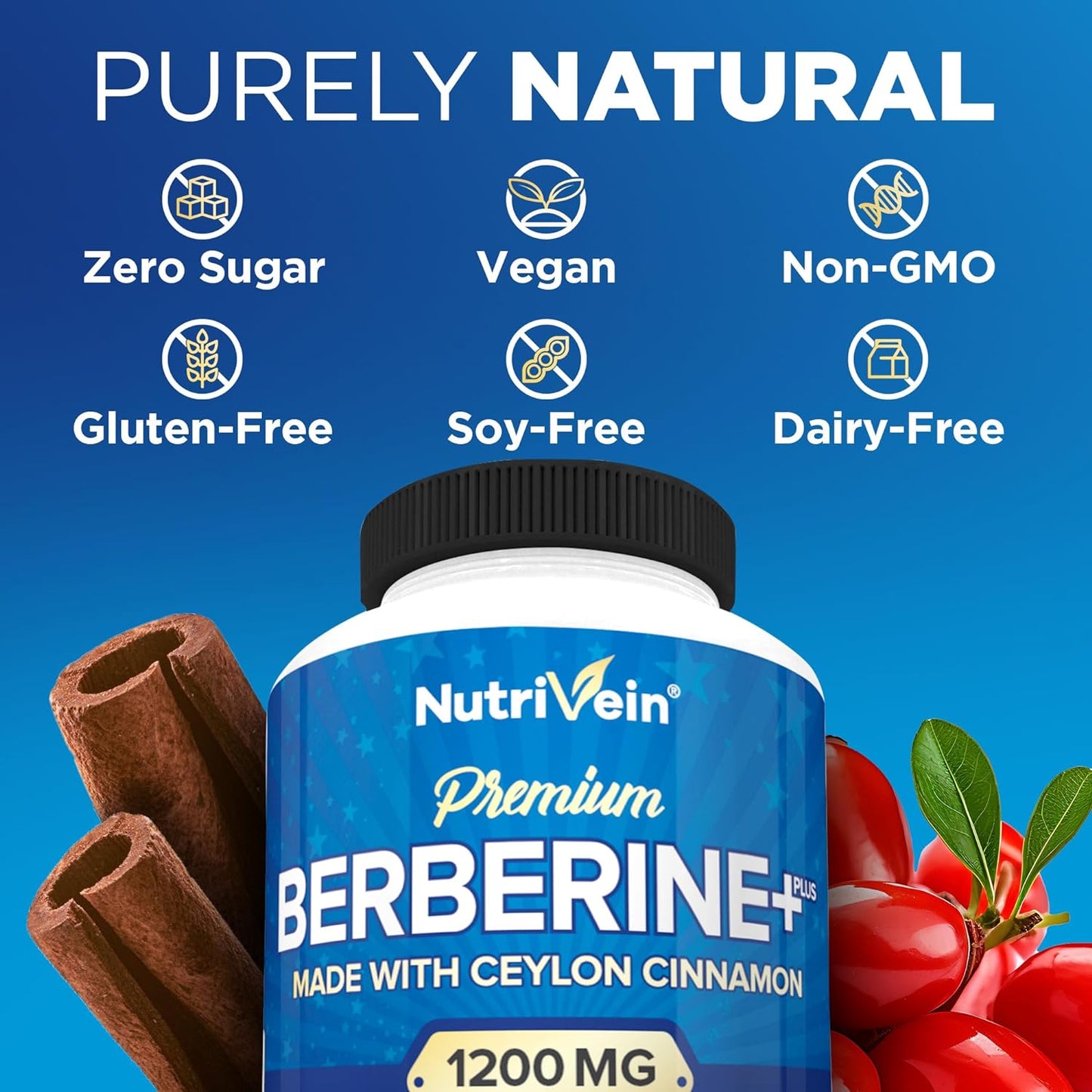 Nutrivein Premium Berberine HCL 1200mg plus  - 120 Capsules