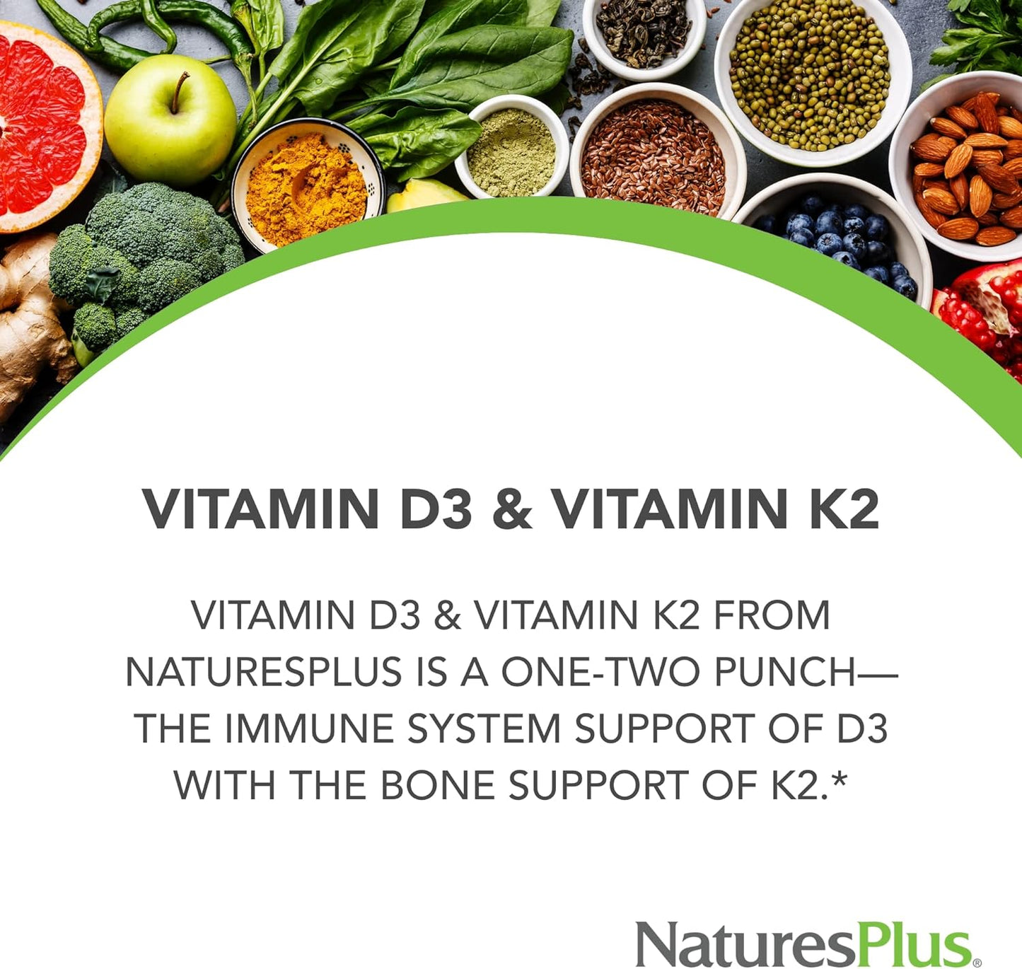 Nature's Plus - Vitamin D3 1000 IU/Vitamin K2 100 mcg, 90 vegetarian capsules