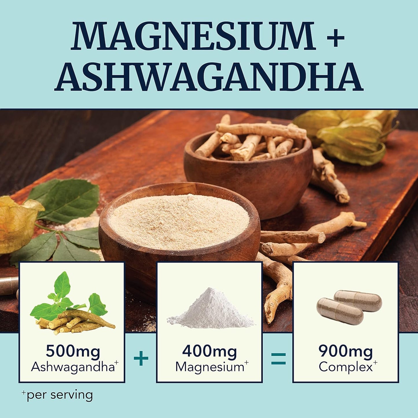 Magnesium Ashwagandha | Calming Supplements for Adults 120 capsules