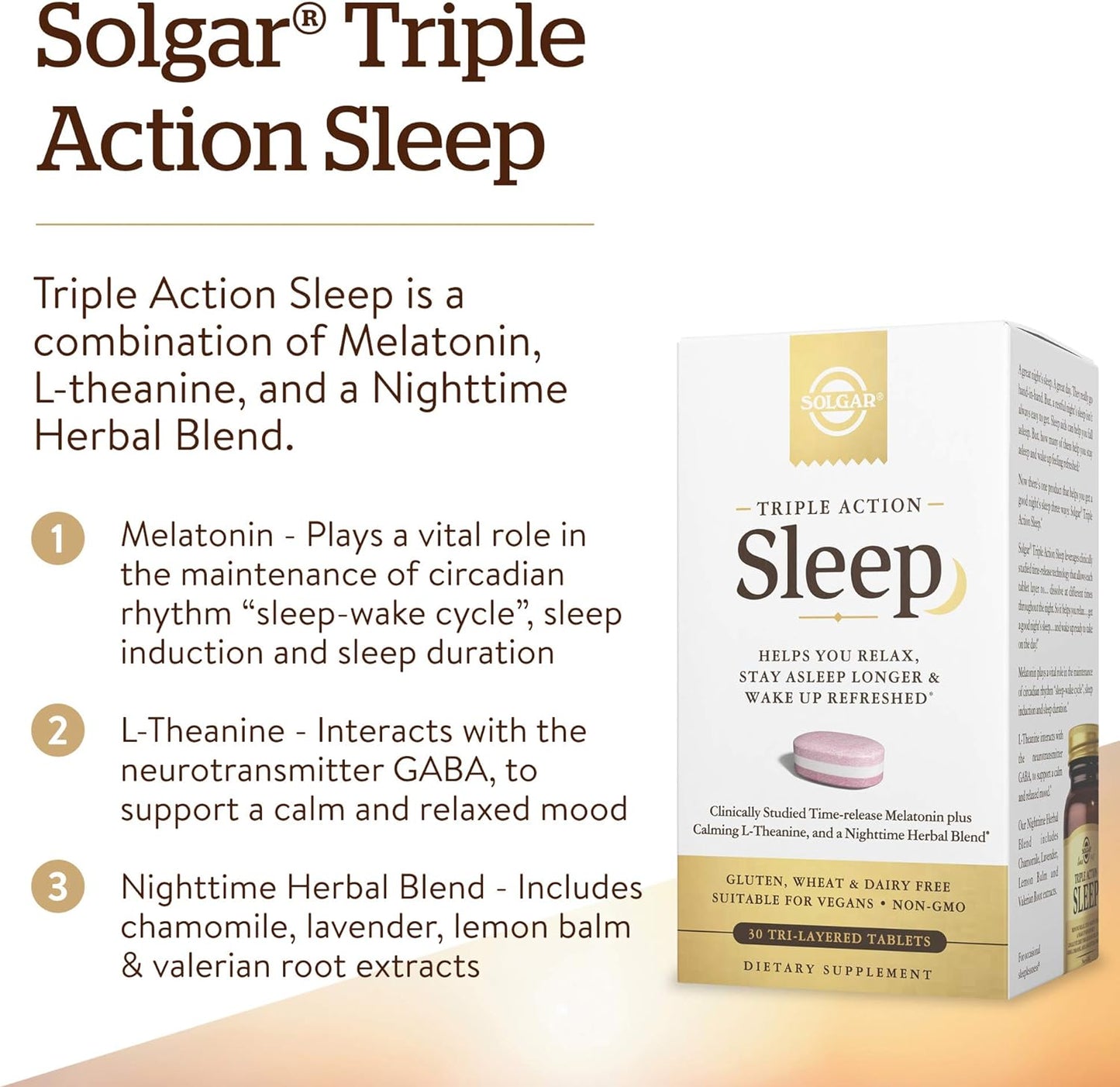 Solgar Triple Action Sleep, 30 Tri-Layer Tablets