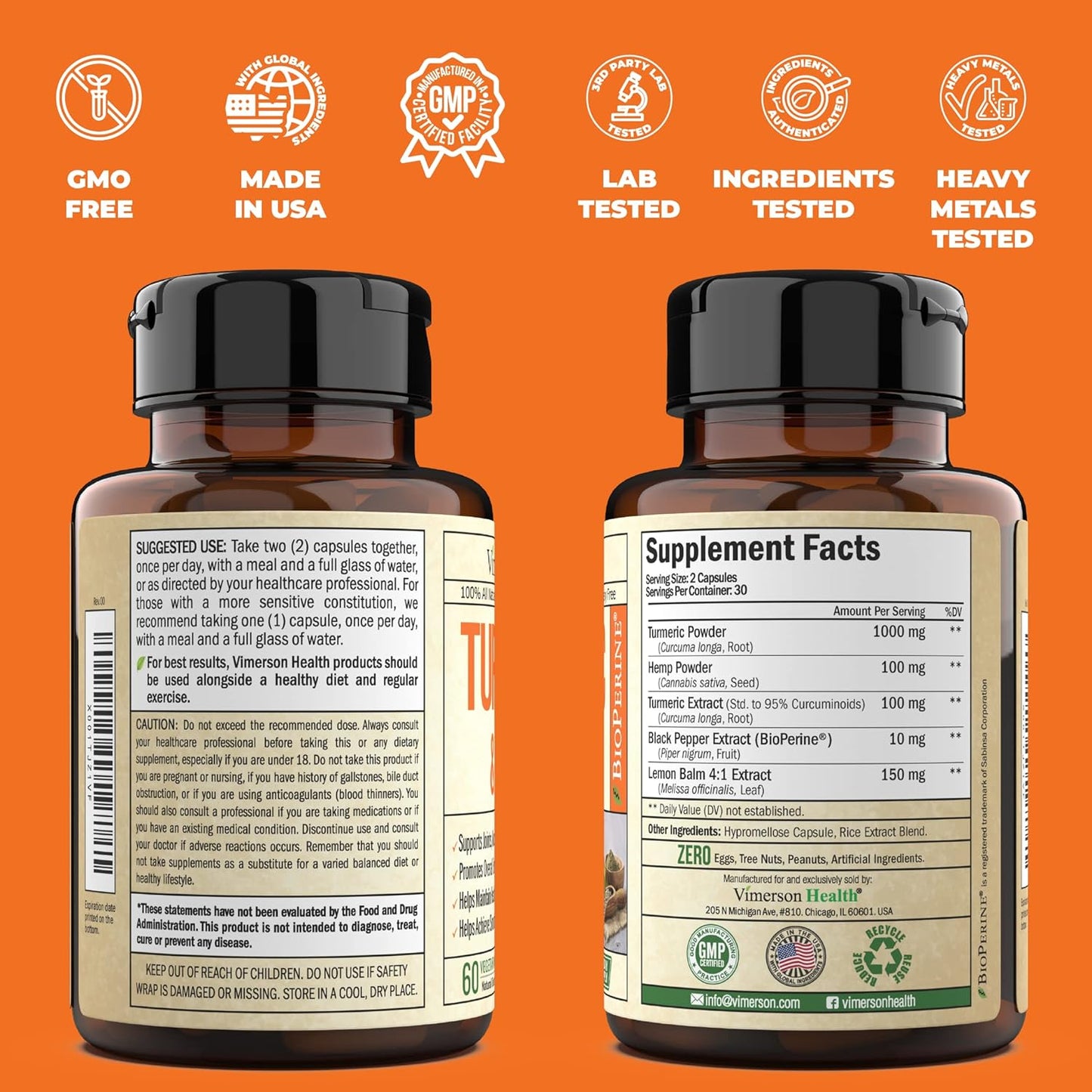 Turmeric and Hemp Capsules - Turmeric Curcumin with Black Pepper 60 capsules