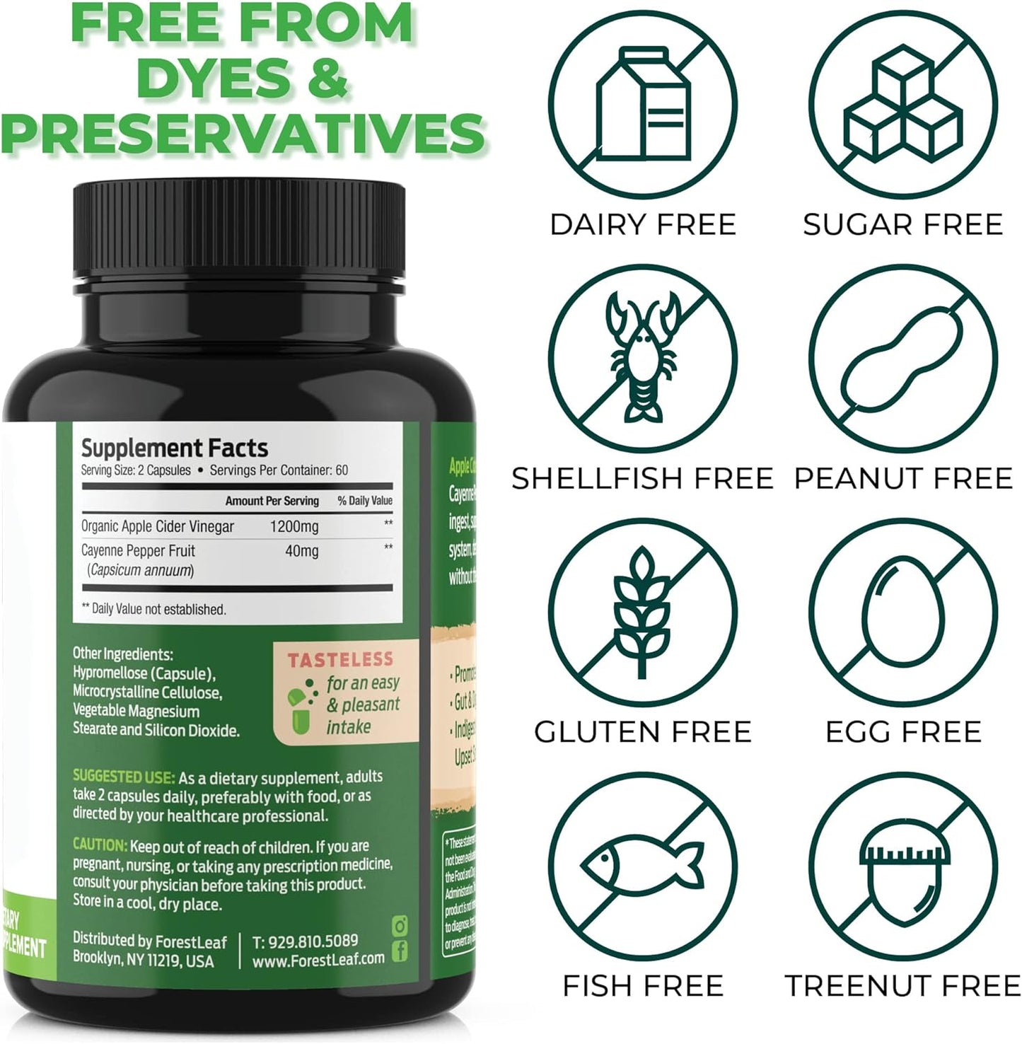 ForestLeaf - Apple Cider Vinegar Capsules with Cayenne Pepper Powder 1200mg - 120 count