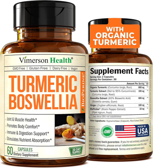 Turmeric Curcumin Supplement with Boswellia Serrata Extract, Organic Turmeric, 60 capsules