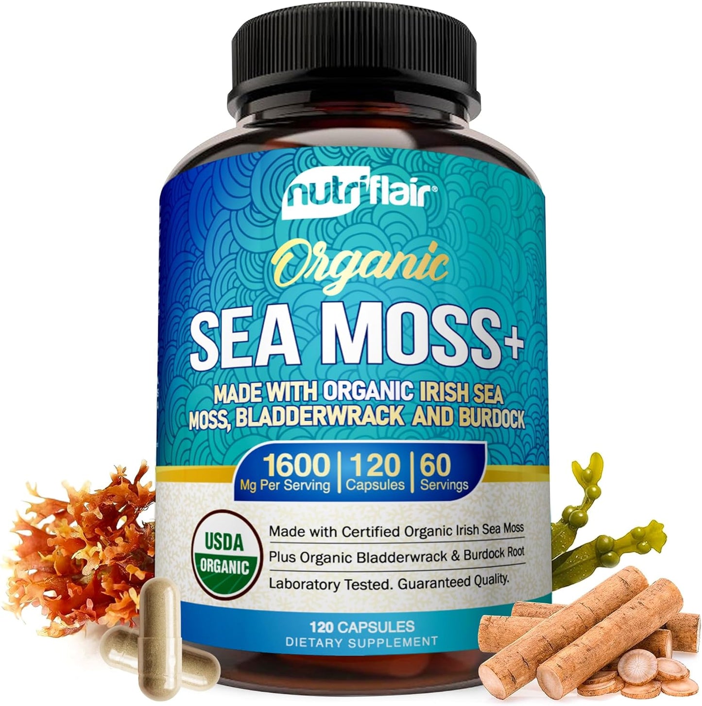 NutriFlair Organic Irish Sea Moss 1600mg, 120 Capsules