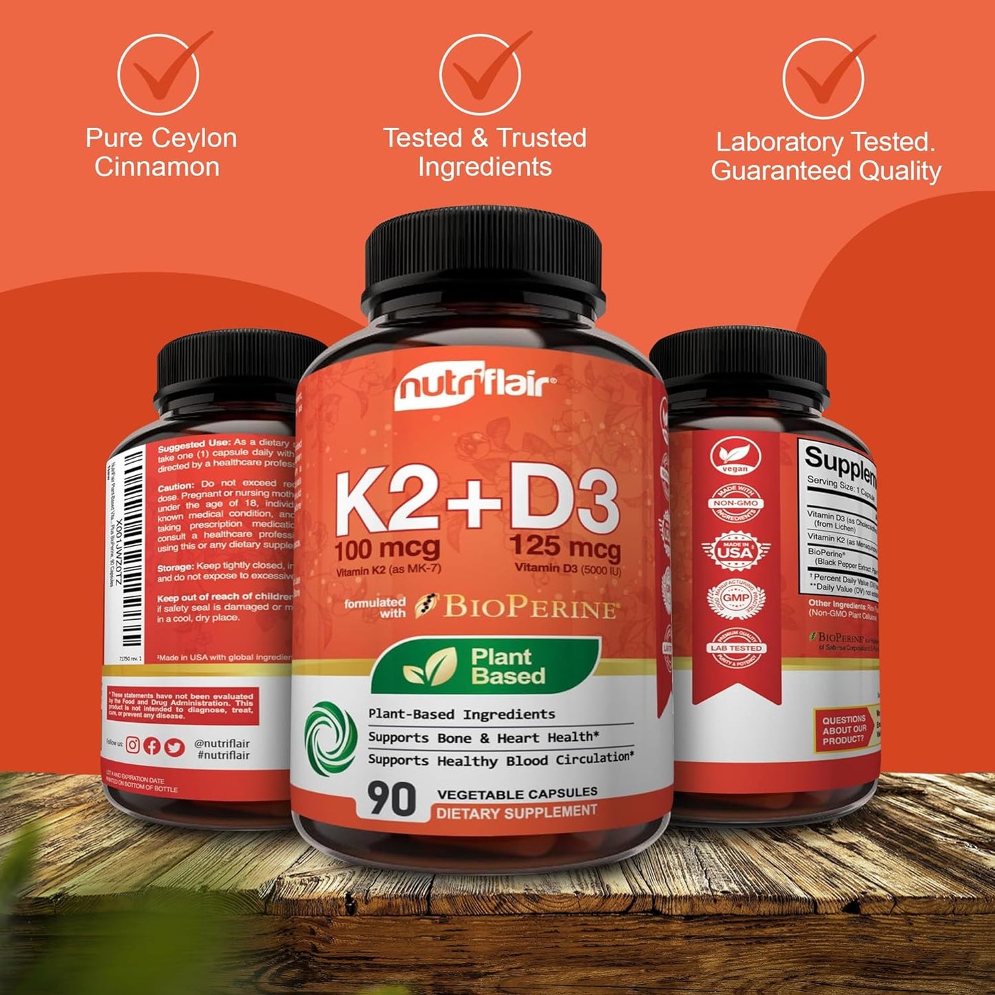 NutriFlair Vitamins D3 (5000iu/125mcg) + K2 (as Mk7)  90 Capsules