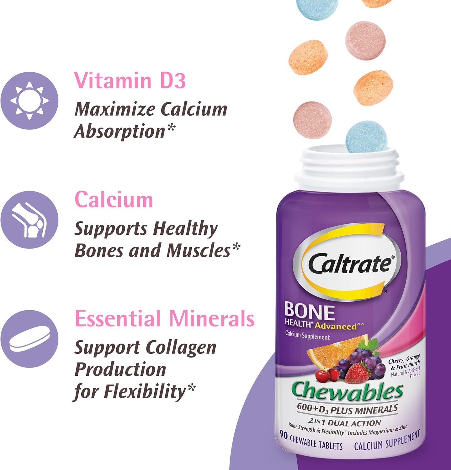 Caltrate Chewables 600 Plus D3 Plus Minerals Calcium Vitamin D 155 Count