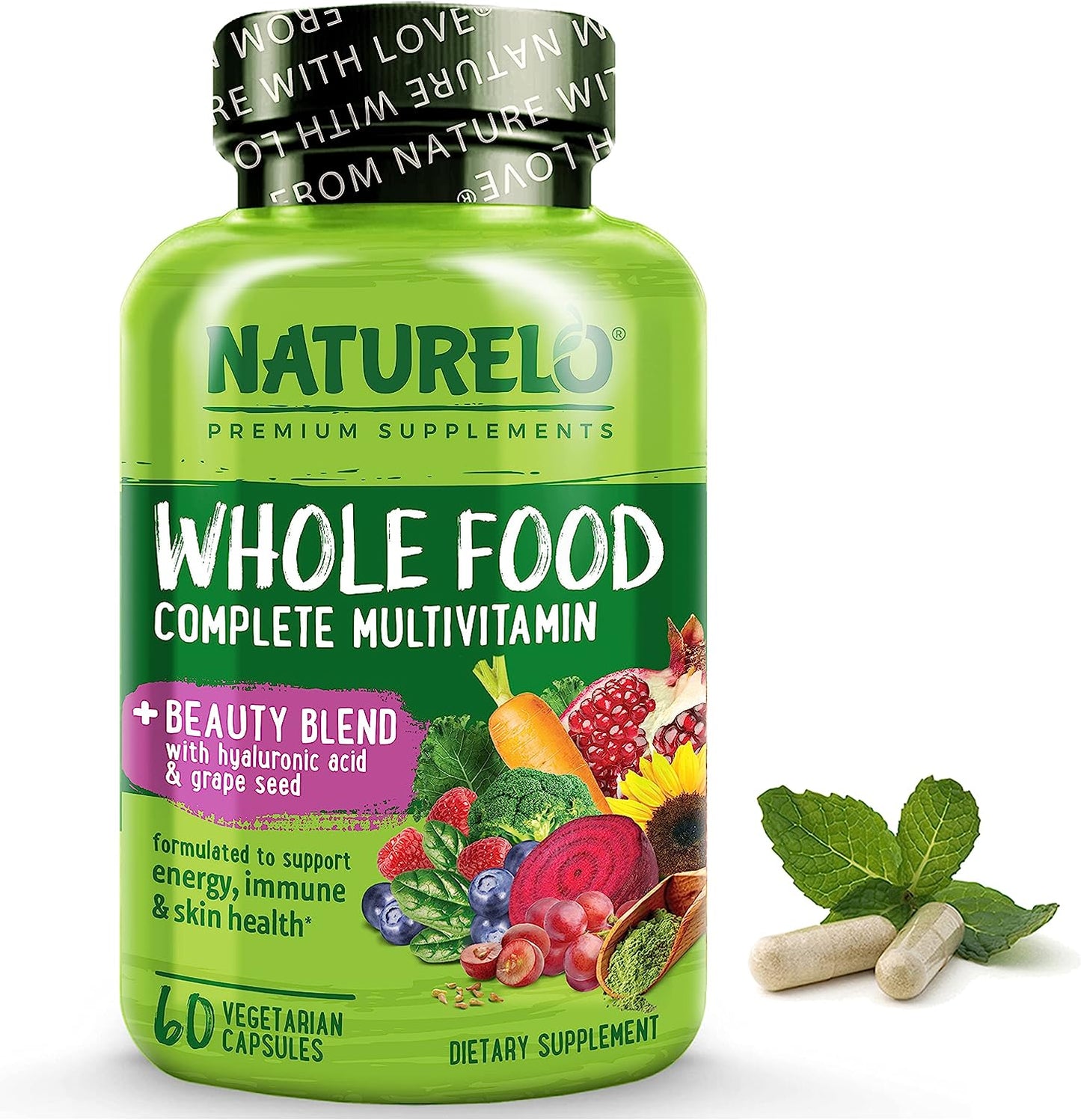 NATURELO Whole Food Multivitamin with Extra Hair, Skin and Nails Support – 60 capsules