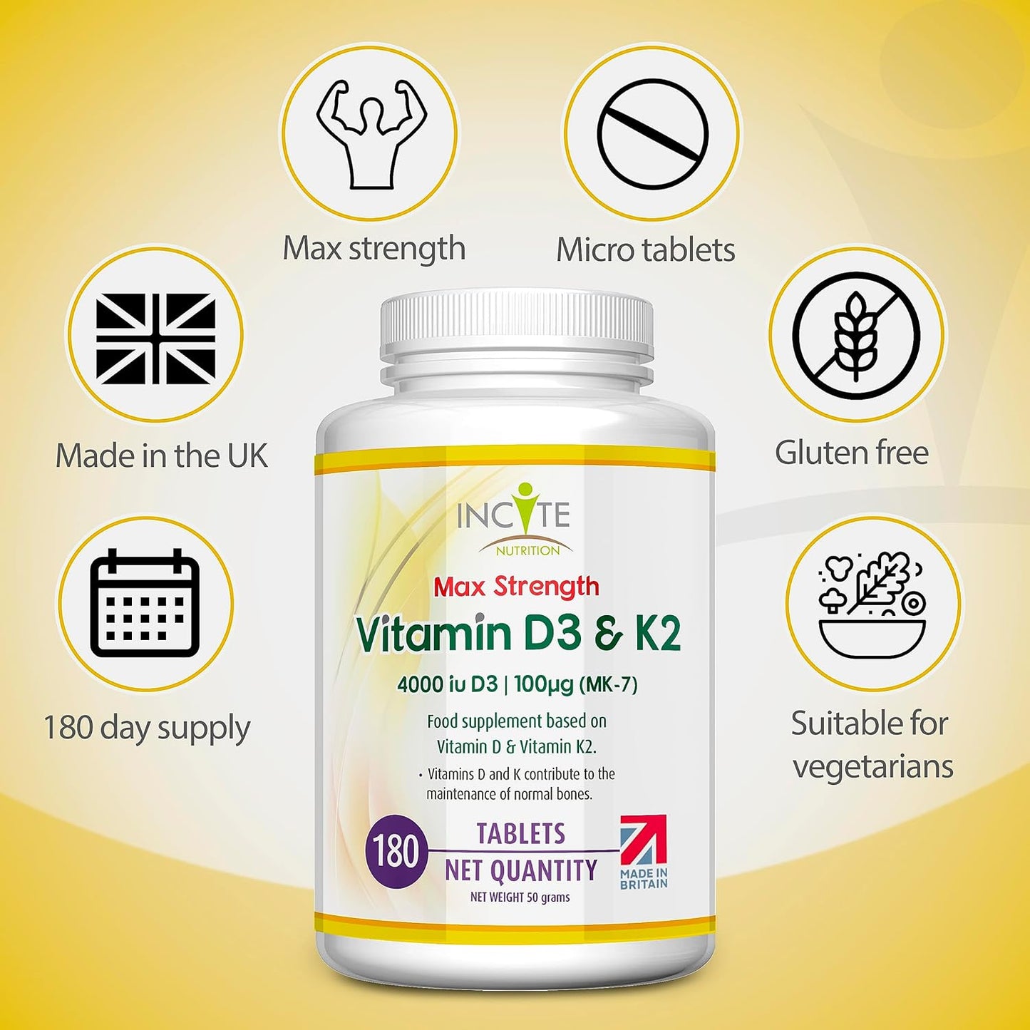 Vitamin D3 K2 (MK7) - Vitamin D3  & Vitamin K2-180 Tablets