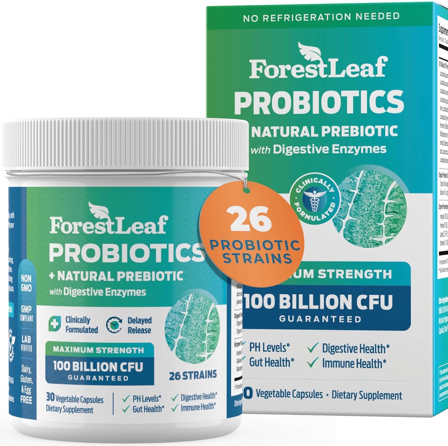 ForestLeaf Clinically Studied Probiotics 100 Billion CFU,30 Capsules