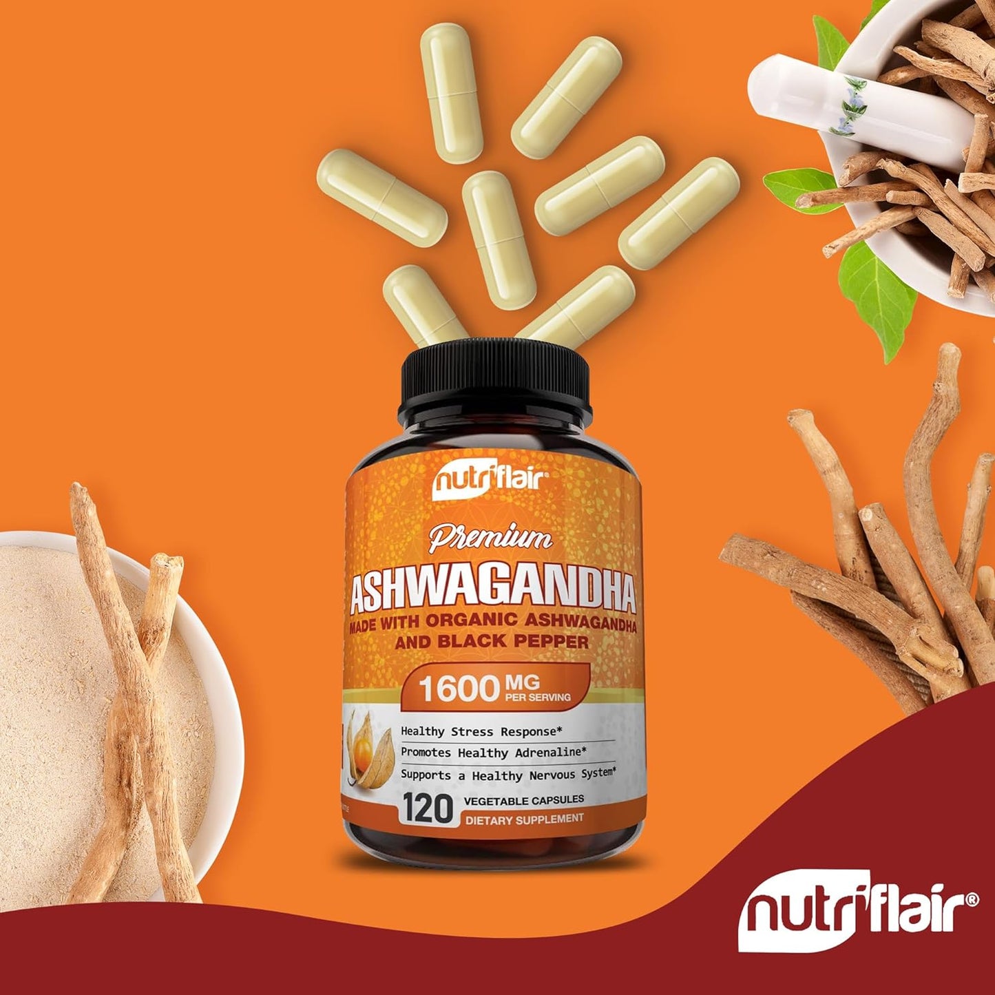 NutriFlair Organic Ashwagandha Capsules - 180  capsules