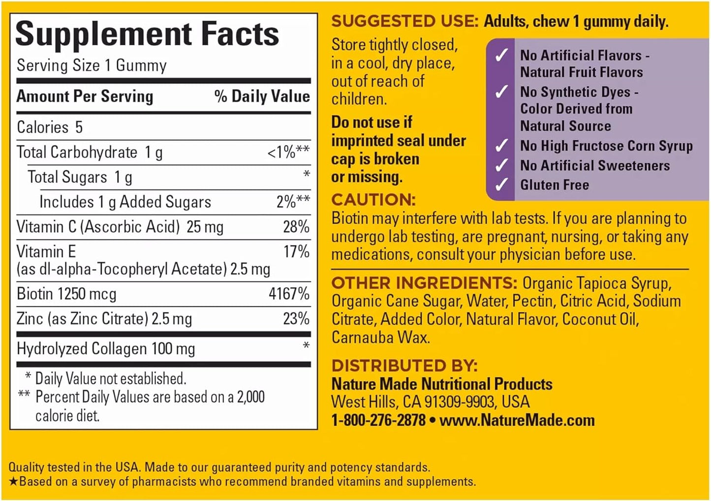 Nature Made Collagen Gummies with Vitamin C,  Zinc 60 Gummies