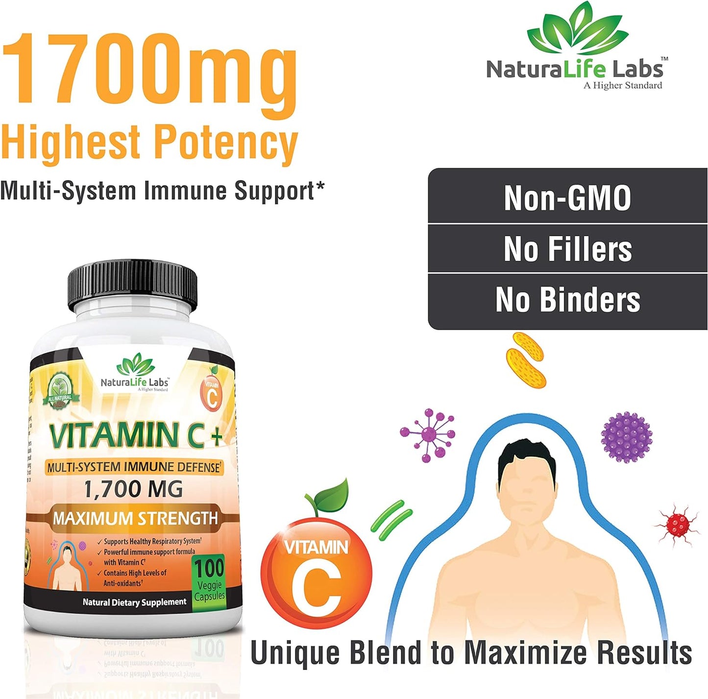 NaturaLife Labs A Higher Standard Vitamin C 100 Veggie Capsules