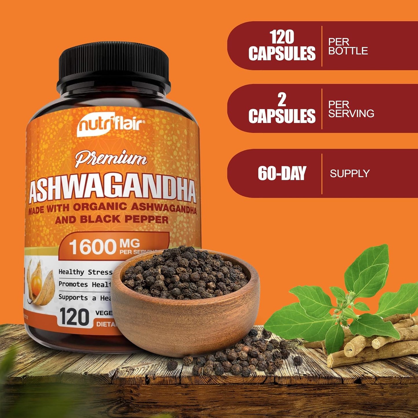 NutriFlair Organic Ashwagandha Capsules - 180  capsules