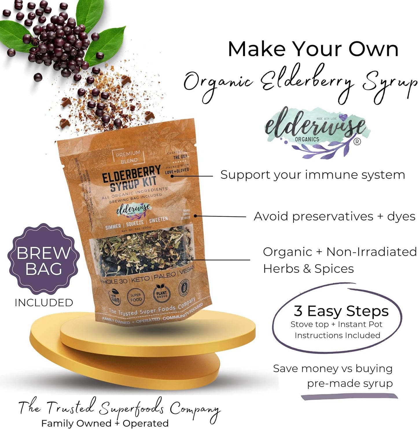 Elderwise Organic Elderberry Syrup Kit - 32oz