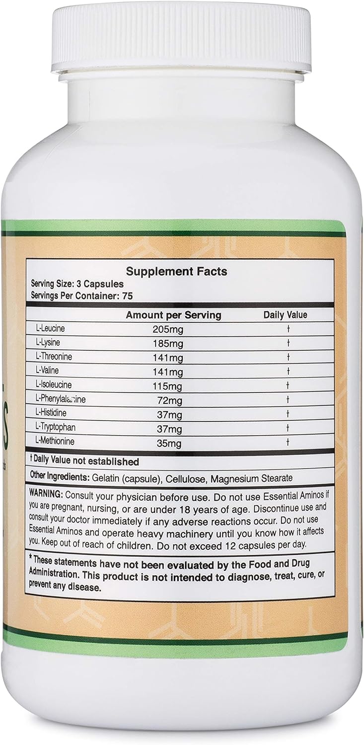 Essential Amino Acids - 1 Gram Powder Blend of All 9 225 Capsules