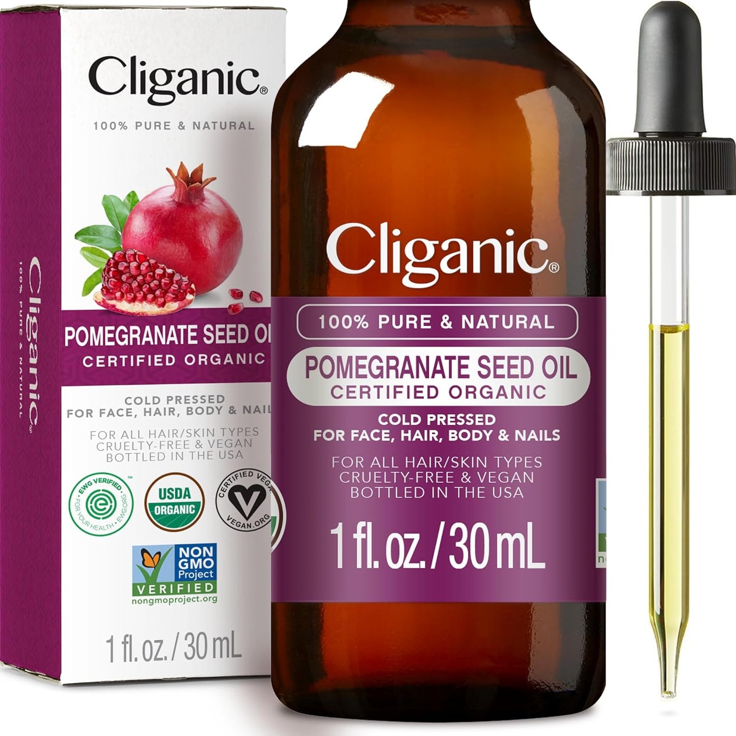 Cliganic Organic Pomegranate Seed Oil, 100% Pure - For Face, Skin