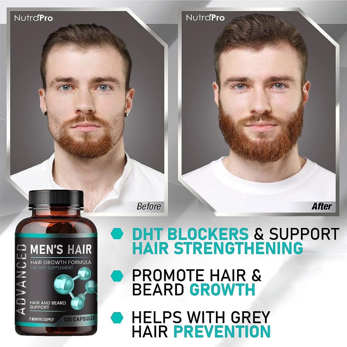 Hair Growth Vitamins For Men -Regrow Hair & Beard Growth Supplement -120 capsules