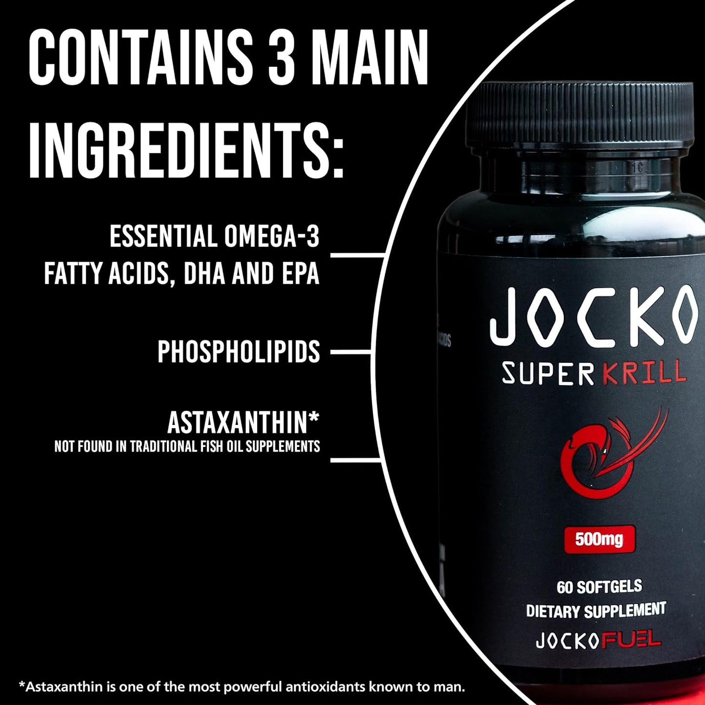 Jocko Fuel Antarctic Krill Oil Omega 3 Fatty Acid  DHA & EPA - 1000mg Softgels