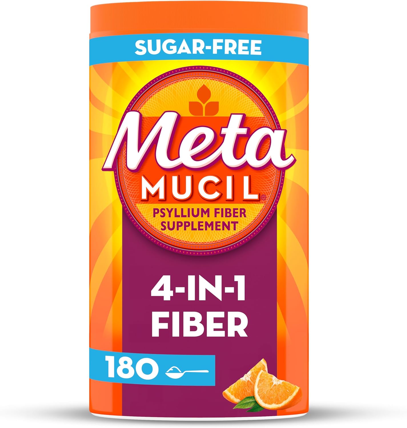 Metamucil 4-in-1 Fiber Supplement , Sugar-Free Fiber , Orange Flavored, 180 teaspoons