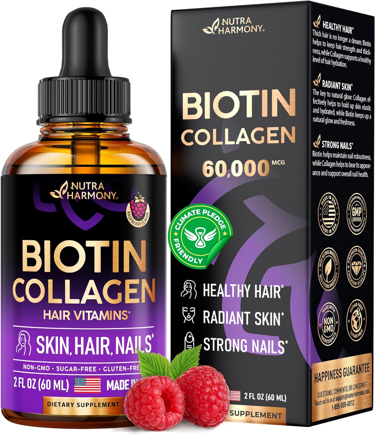 Liquid Biotin & Collagen - Vitamins for Hair Growth Support for Women & Men