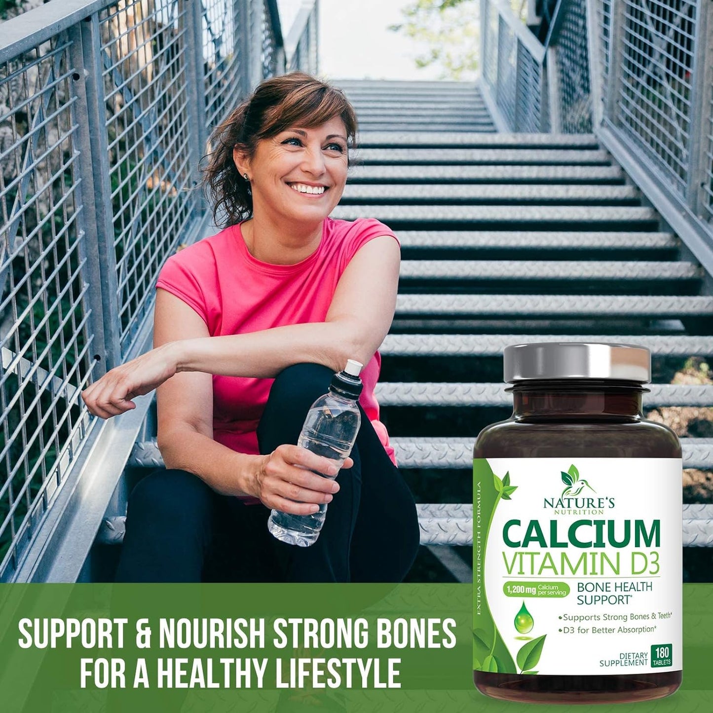 Calcium 1200 mg Plus Vitamin D3, Bone Health & Immune Support - 180 Tablets