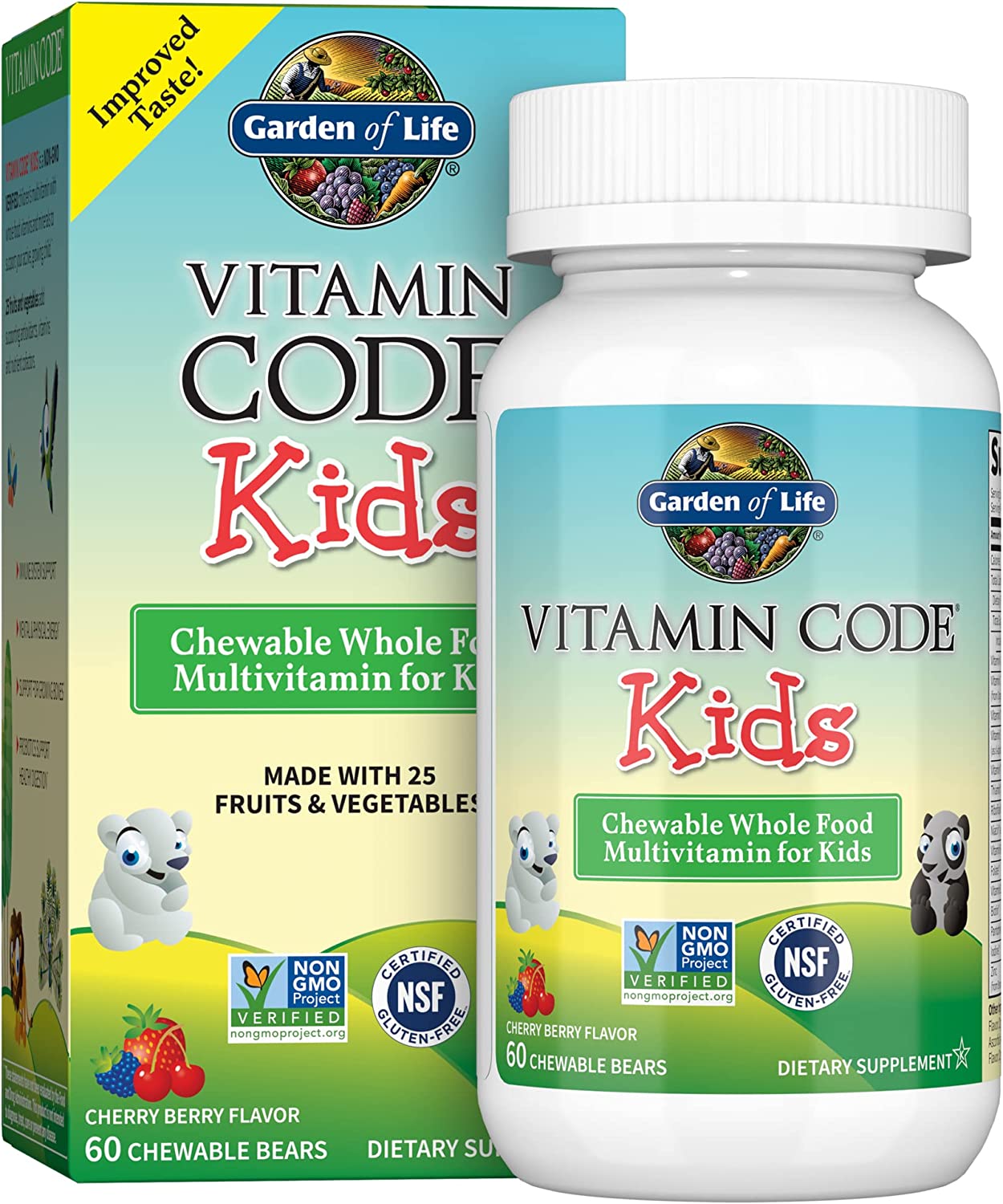 Garden of Life Vegetarian Multivitamin Supplement for Kids, Vitamin Code Kids Chewable Raw Whole Food Vitamin with Probiotics, 60 Chewable Bears