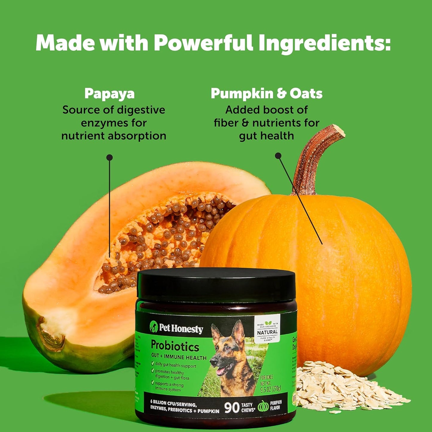 Pet Honesty Probiotics for Dogs, Diarrhea & Bowel Support,(Pumpkin 90 ct)