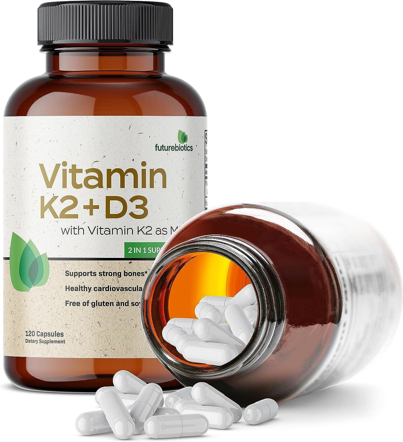 Futurebiotics Vitamin K2 with D3 Supplement  120 Vegetarian Capsules