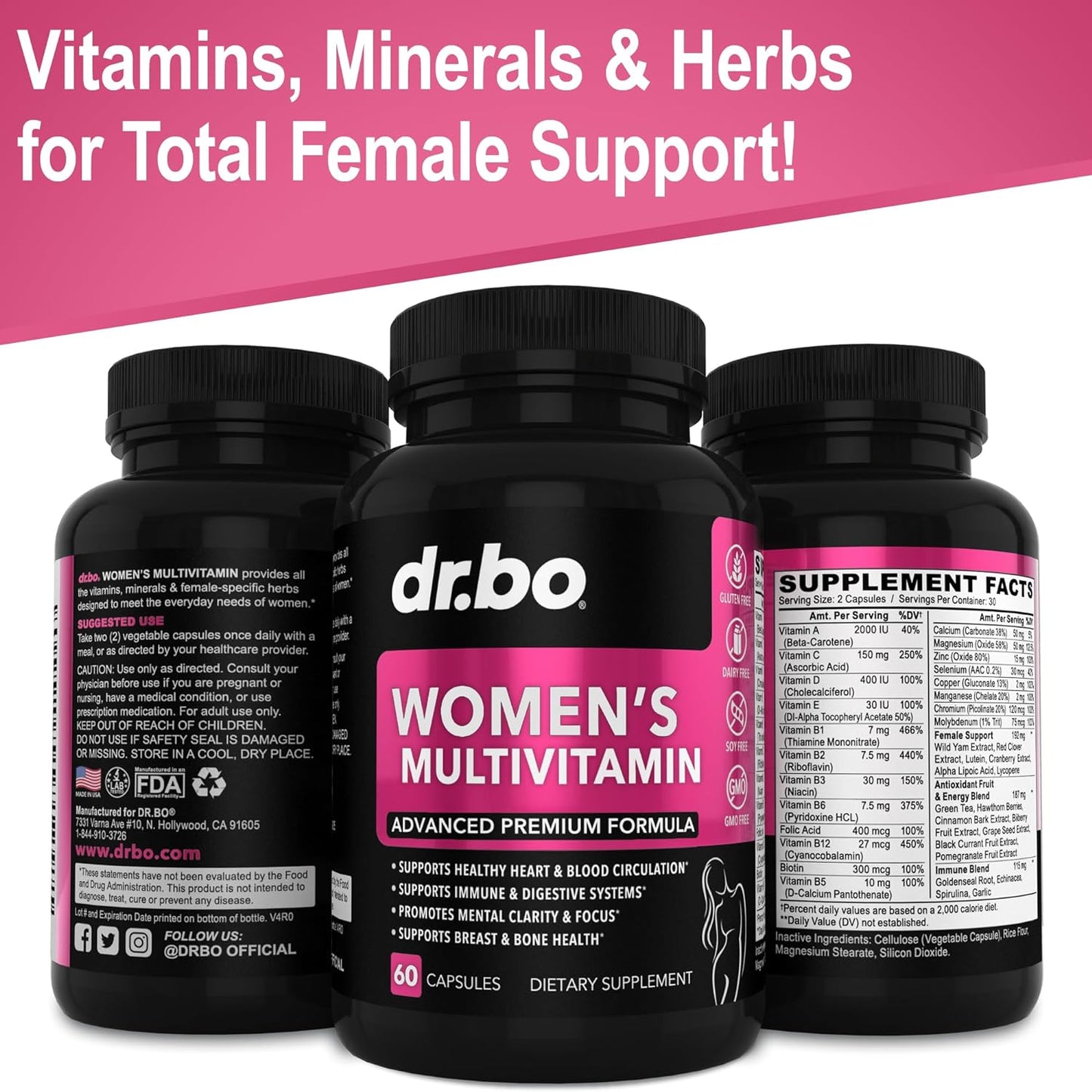 Womens Multivitamin - Natural Daily Multi Vitamins -60  capsules