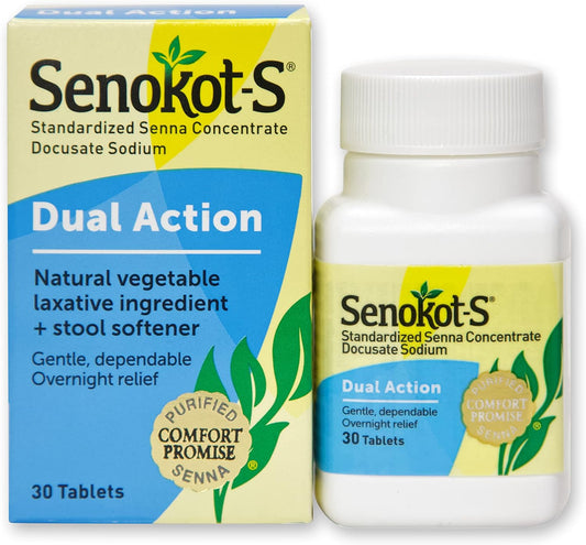 Senokot S Dual Action Natural Vegetable Laxative Ingredient 30 Count