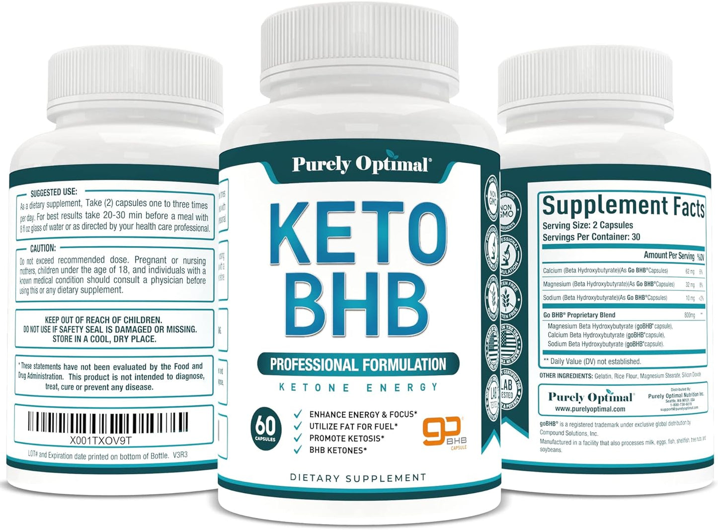 Purely Optimal Premium Keto Diet Pills Utilize Fat for Energy with Ketosis - 60 count