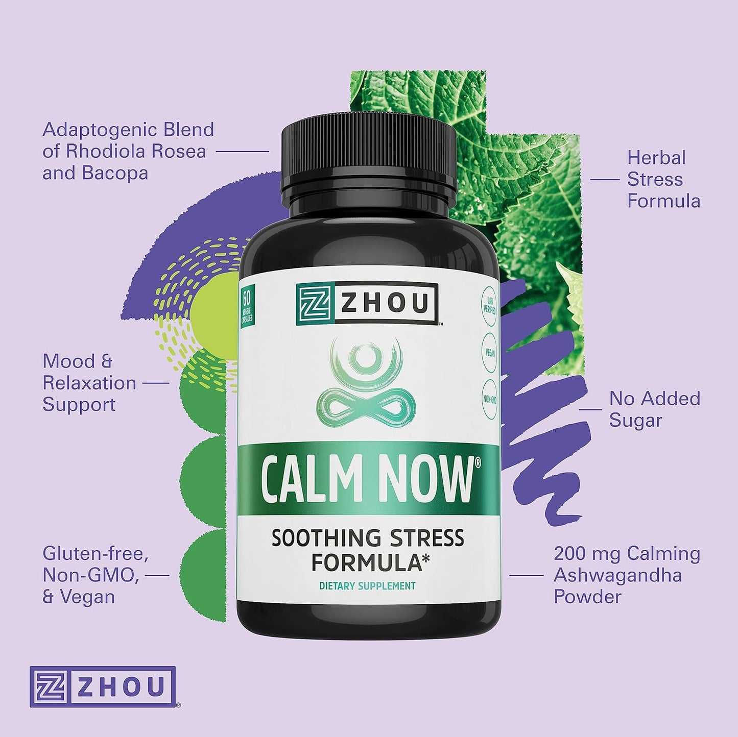 Zhou Calm Now Soothing Support with B Vitamins 60 VegCaps